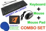 USB Wired OPTICAL Keyboard Mouse PAD MAT Combo Set UK layout PC Laptop Desktop 