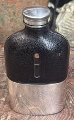 Antique James Dixon & Sons hip flask leather glass silver plate EPBM 5.5" high