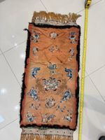 Antique Chinese Embroidered Silk Panel Table Runner Peking Knot Gold Phoenix