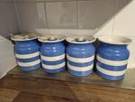 4 X Vintage Cornish  Kitchen Ware Jars, 3 X Lids, 1930-1960, TG GREEN Co Sheild