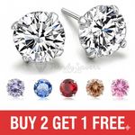 925 Sterling Silver CZ Stud Earrings Sparkling Round Crystal Ear Studs