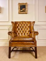 ANTIQUE VINTAGE TAN LEATHER CHESTERFIELD WINGBACK CLUB ARMCHAIR CHAIR