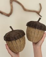Handmade Wicker Acorn Storage Basket with Lid – Brown/Beige Small 0.4L