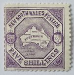 FAB1 - NEW SOUTH WALES 1890 5s p11 VF MM V FRESH. €450. SG263da. Flt Lower Left