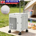 Folding Storage Box Trolley Cart Wheels Collapsible Container Home Camping Beige