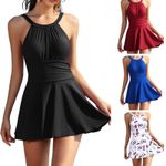 Swimdress Turtleneck Swimming Costume Pleats Tummy Control Size 6,8,10,12,16,18+