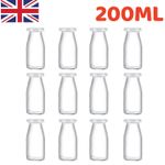 12x Skimmed Milk Classic Glass Milk Bottle Milkshake Juice 200ml W/ Caps Lids