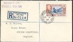 Scarce, Falkland Islands 1938 5/- High Value Fox Bay registered WT Wilson cover