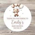 48 x Personalised Baby Shower Stickers, Teddy Bear, Baby Name, Thank you sticker