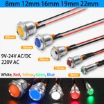 8/12/16/19/22mm Waterproof Metal LED Indicator Pilot Dash Light Panel Lamp AC/DC