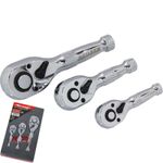 Neilsen Stubby Socket Ratchet Handle Set 1/4" 3/8" 1/2" 72T Set In EVA Foam 3pc