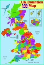 A2 Size UK Counties Map Educational Poster Great Britain England Wales Ireland