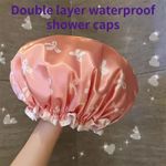 1pc Double Layer Waterproof Shower Cap Printed Reusable Hair Bonnet Women AD UK