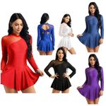 Women's Ballet Dance Leotard Dress Long Sleeve Backless Figure Skating Costume
