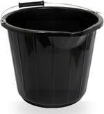2 Pack 14L Black Builders Buckets with Metal Handles, Heavy Duty Plastic Mixing 