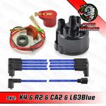 MGB Electronic Ignition Kit 45D type Distributor Cap Blue HT Leads Red Rotor Arm