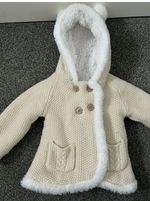 Nutmeg Beige Knitted Hooded Sherpa Style Lined Jacket 12-18 Month With Ears