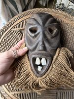 Luba-Warega (Lega) Mask - DRC Congo - Animal Teeth & Raffia - 20 Cm