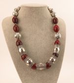 Ethnographic antique. Oman / Yemen silver / Naga glass carnelian beads necklace.