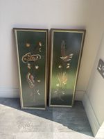 Beautiful Vintage Embroidery On Silk Framed Art (pair)