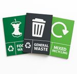 Bin Label Stickers x 3: General Waste, Mixed Recycling & Food Waste, 150x100mm