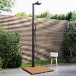 Black Thermostatic Mixer Outdoor 2 Outlets Shower Set with Wood Effect Bas ZENMB