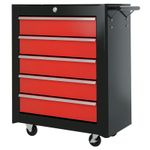 HOMCOM 5-Drawer Tool Chest Steel Lockable Tool Storage Cabinet w/ Wheels Red