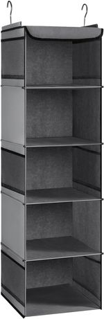 Hanging Wardrobe Organiser 5 Shelves 6 Pockets Clothes Storage Grey 108cm