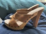 Vintage Dune London Suede Wooden Platform Clog Sandals - Size 39 (UK 6)