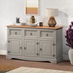 Corona Sideboard Grey Painted Wax 3 Door 3 Drawer Solid Wood Pine Wooden Dresser