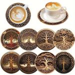 8PCS 2D Colorful Art-Painted Wooden Coasters Heat-Resistant Non-Slip Mats