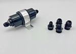 Motorsport Inline Fuel Filter 50mm with Adaptor AN6 AN8 AN10 With Mount