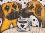 RHODESIAN RIDGEBACK Drinking Coffee 4x6 Dog ART PRINT Signed by Artist KSams