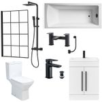 Complete Bathroom Suite Bath Tub Black Grid Shower Screen Tap Toilet Sink Vanity
