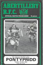 Abertillery v Pontypridd  4 May 1982 RUGBY PROGRAMME