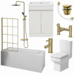 Complete Bathroom Suite Brass Bath Shower Screen Basin Vanity Taps Toilet 1700