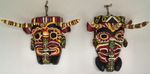 Vintage Ornamental 2 Guatemalan Hand Carved Wooden Devil Masks Voodoo Folk Art