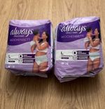 2 new packs of always  Discreet Women's Postpartum Pants Large, 8-Pack