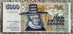 Iceland: 5000 Kronur banknote in XF+ condition from 2001. ISK