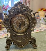 Splendex Ornate Metal Desk Clock Silver/Gold Analogue Roman Numerals 6in