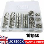 101x Assorted Stainless Steel Hose Clamp Kit With No Driver Jubilee Clips Set