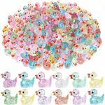 100PCS MINI DUCKS, 10 COLORS GLITTER RESIN TINY DUCKS LITTLE PLASTIC DUCKS TWINK