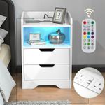 Nightstand White RGB Cabinet LED Modern Bedside Drawers Matte Table UK Socket