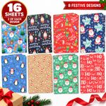 16 Sheets Christmas Gift Wrapping Festive Paper 8 Mixed Designs Santa Snowman