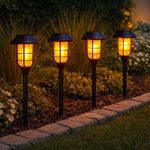Pack of 4 Solar Flame Effect SMD LED Amber Outdoor Garden Pathway Stake Lights