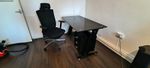 Black Glass Top Computer Desk & Workstation with Drawer Pedestal