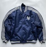 Adidas New York Yankees Bomber Jacket Navy Blue Button Up Size M