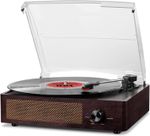 Bluetooth Vinyl Record Player,3-Speed Turntable with Stereo Speakers A