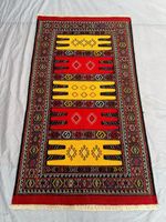 Afghan Wool Kilim Rug 3'3"x5'10" Vintage Handwoven Red Yellow Geometric