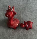 Vintage Heavy Red Soapstone Giraffe & Hippo Ornaments Figurines